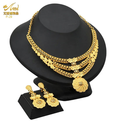 ANIID Dubai Ethiopian Jewelry Set Wedding For Women 24K Gold Color African Bridal Choker Rose Necklace Set Wholesale Gifts