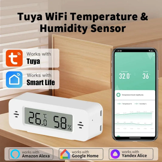 Tuya WiFi Mini Temperature Humidity For Smart Home Thermometer Hygrometer APP Remote Alarm Work with Google Home Yandex Alexa - AMULET RING STORE