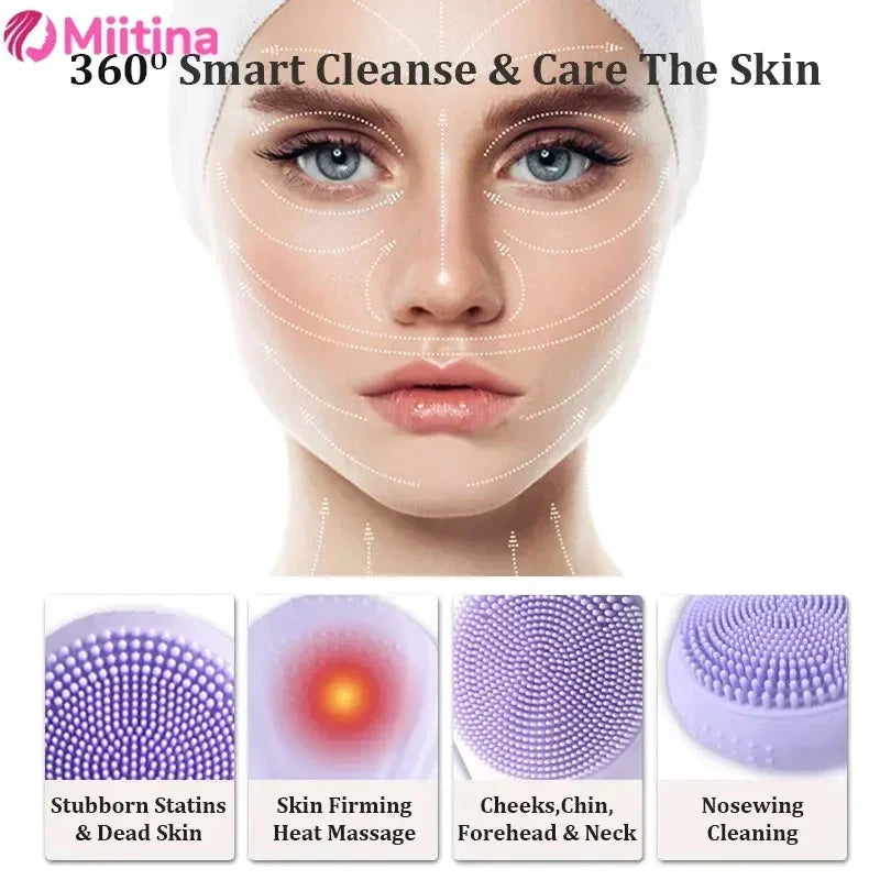 Electric Facial Cleansing Brush Sonic IPX7 Waterproof Silicone Face Scrubber Exfoliator Vibration Massager Deep Cleansing Care