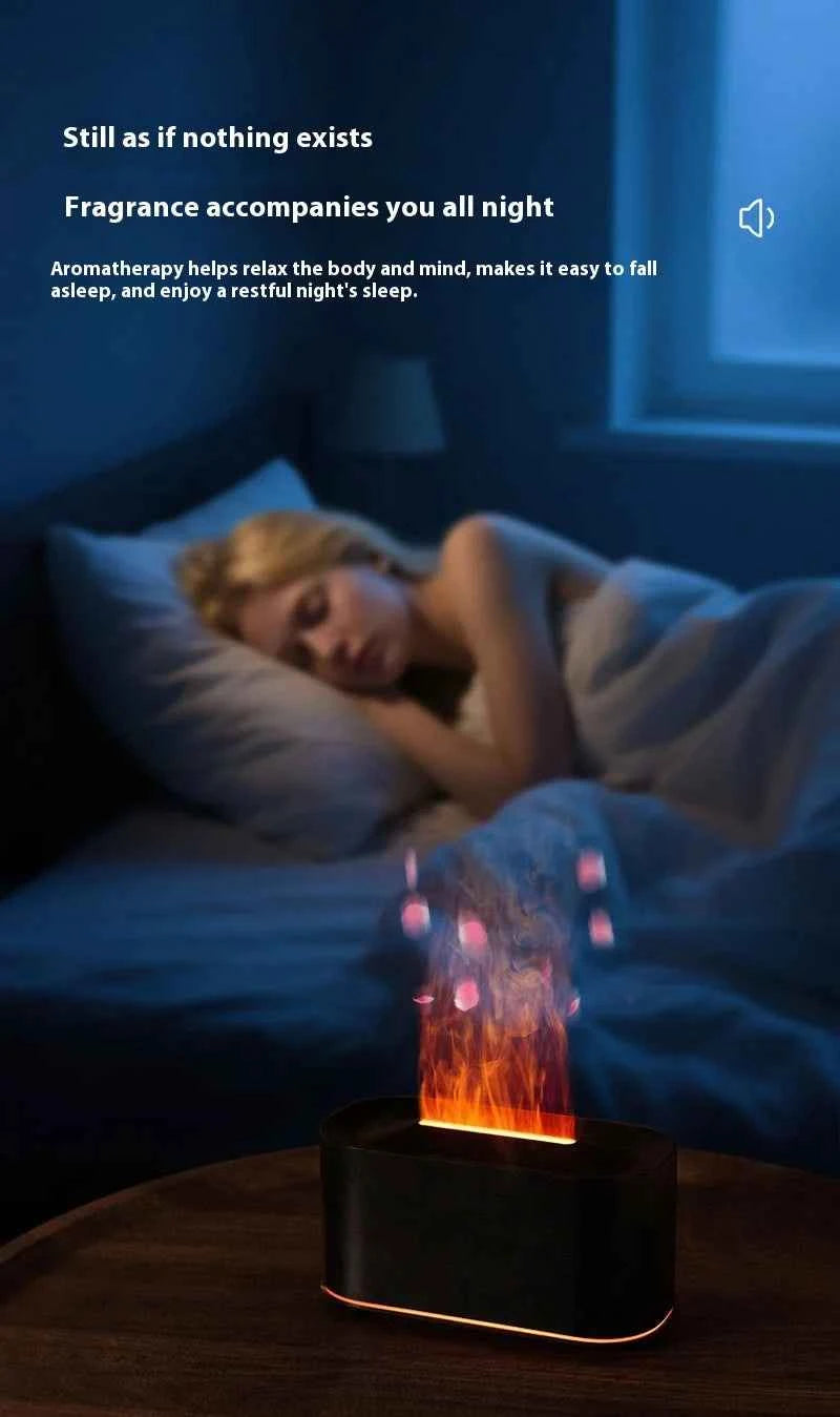 New style seven-color aromatherapy machine, bedroom essential oil aromatherapy lamp, wood grain flame humidifier, desktop cracke