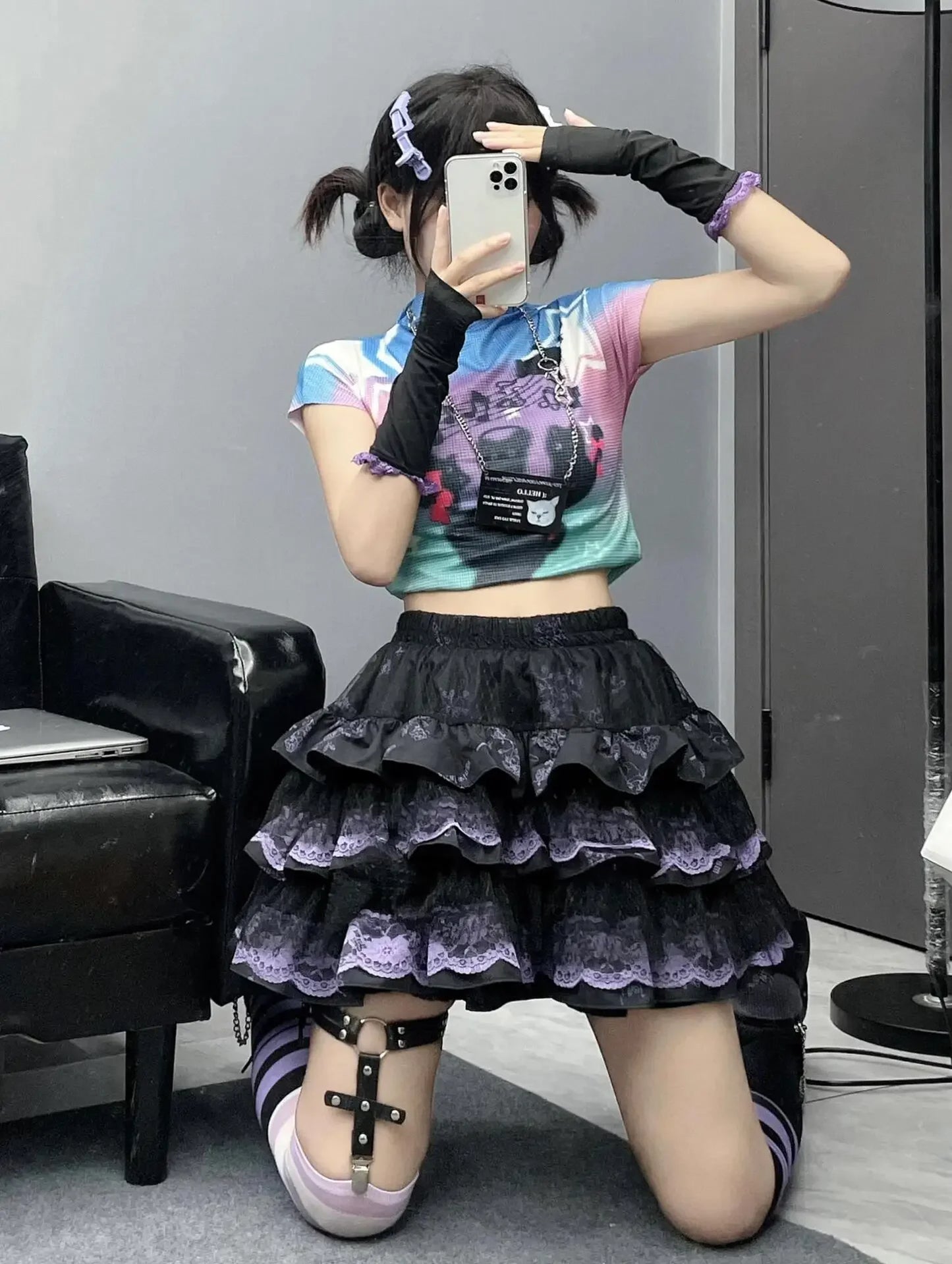 New Skirt Subculture Y2k Japanese Miniskirt Black Punk Harajuku Retro Mini Dress Party Skinny Lace Layered Puff A-line Skirts - AMULET RING STORE