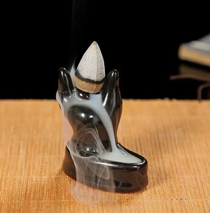 With 30 Incense Waterfall Incense Burner Ceramics Backflow Buddha Censer Backflow Incense Holder Home Office Yoga Teahouse Decor - AMULET RING STORE