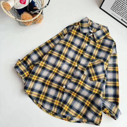 2025 Spring Girls Plaid Shirt Comfort Fashion Teen Kids Tops Clothes Casual All-match Long Sleeve Children Blouse 10 12 13 Years