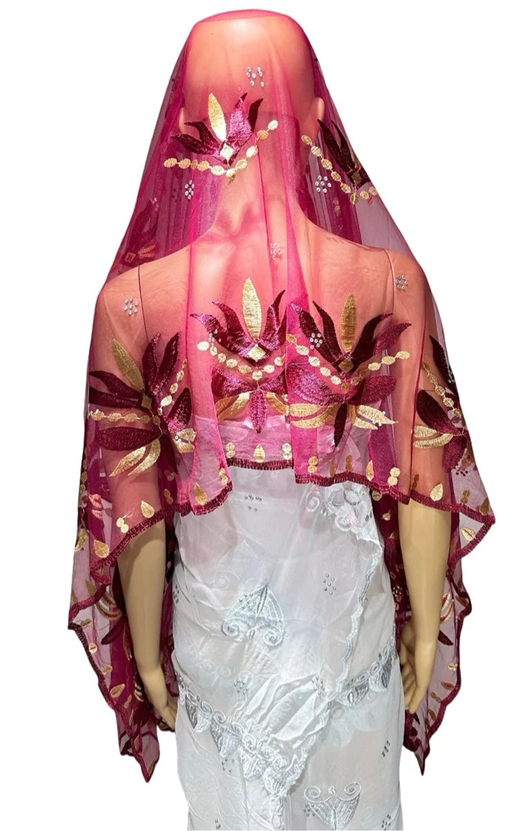on sale 2025 New African Net Hijab Scarf For Muslim Women African Dubai Islam Headscarf Embroidery Shawls voile - AMULET RING STORE