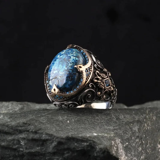 Vintage Handmade Turkish Dark Blue Zircon Stone Ring