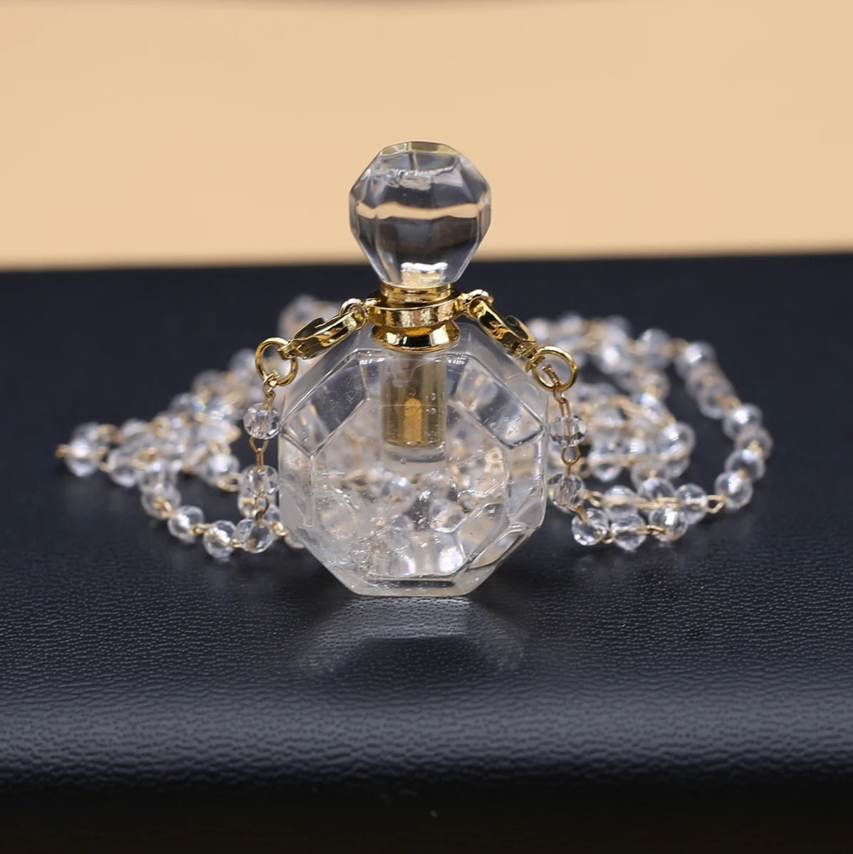 Natural Clear Quartz Stone Essential Oil Diffuser Pendant Stone Bead Chain Perfume Bottle Pendant Necklace Women Jewelry Party - AMULET RING STORE