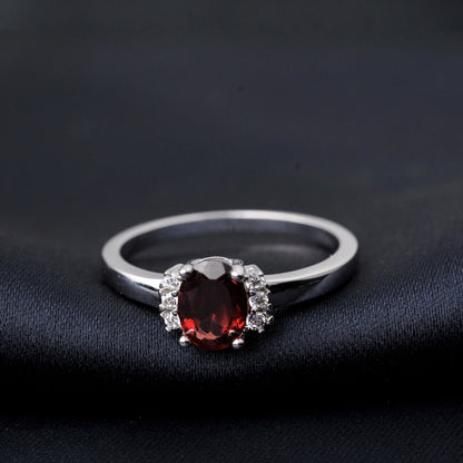 Potiy Natural Oval Shape Sky Blue Topaz Garnet Ring 925 Sterling Silver for Women Daily Wedding Party Jewelry