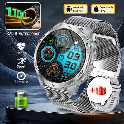 1100mAh Super Capacity Battery Military Outdoor Smart Watch Men 1.7inch Screen Compass Bluetooth Call 3ATM Waterproof SmartWatch