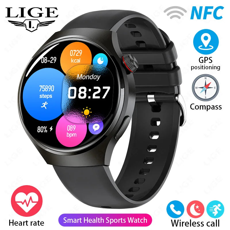 LIGE New Smart Watch Men 1.52 inch Full touch Screen Bluetooth Call Heart Rate Waterproof Men SmartWatch For GPS Sport Tracker - AMULET RING STORE