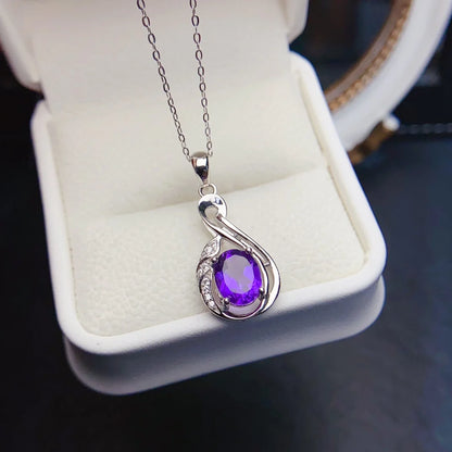 FS S925 Sterling Silver 7*9mm Natural Citrine Pendant Necklace With Certificate Fine Charm Weddings Jewelry for Women MeiBaPJ