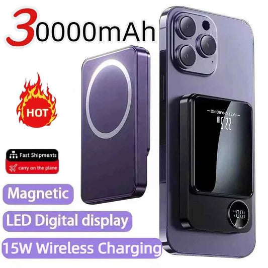 30000mAh Magnetic Power Bank 22.5W Fast Charging Portable External Battery Ultra Thin Safe Wireless  For iPhone Huawei Samsung