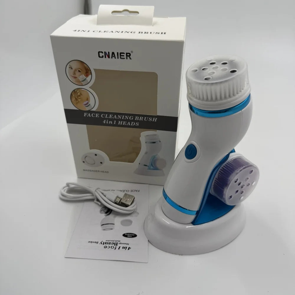4 in 1 Electric Ultrasonic Facial Cleansing Brush Deep Cleansing Facial Brush Acne Pore Cleaner Blackhead Removal Cleaning Care
