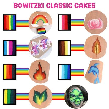 Bowitzki Face Paint 12x10gm Professional Body Paint Kit For Kids Adults Stencil One Stroke Split Cake Rainbow Makeup - AMULET RING STORE