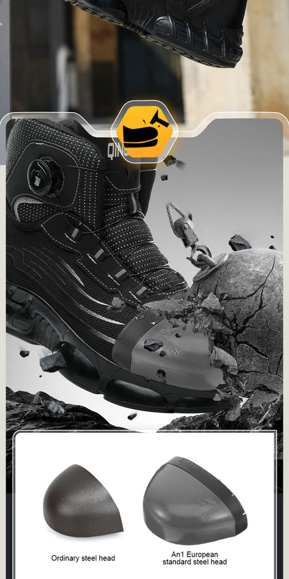 Men's high top lace-free comfortable soft sole anti-smash and puncture resistant work shoes - AMULET RING STORE