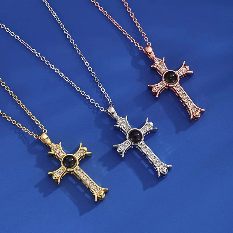 Fashion Projection Necklace Jewelry Personalized Photo Custom Cross Pendant Suitable For Male And Female Couples To Give Gifts - AMULET RING STORE