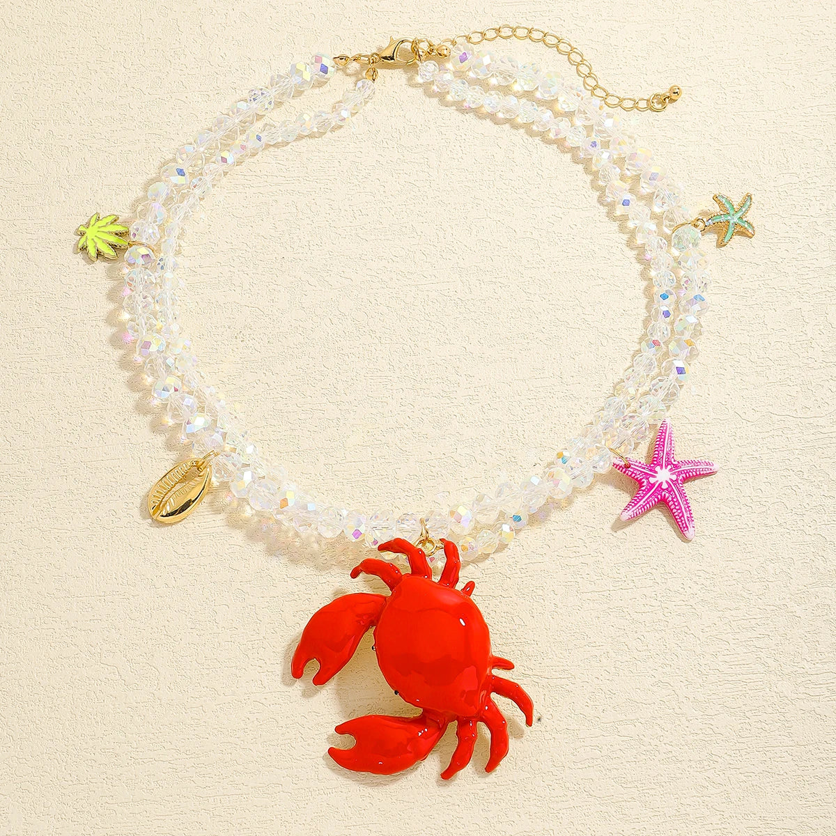 2025 New ZAA Lobster Bead Necklace Handmade Crystal Beaded Enamel Jewelry Simple Pendant Necklace Women Beach Vacation Accessory - AMULET RING STORE