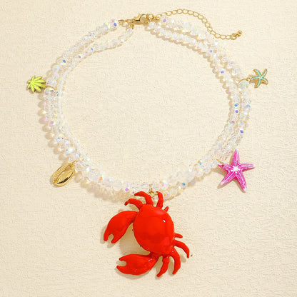2025 New ZAA Lobster Bead Necklace Handmade Crystal Beaded Enamel Jewelry Simple Pendant Necklace Women Beach Vacation Accessory - AMULET RING STORE