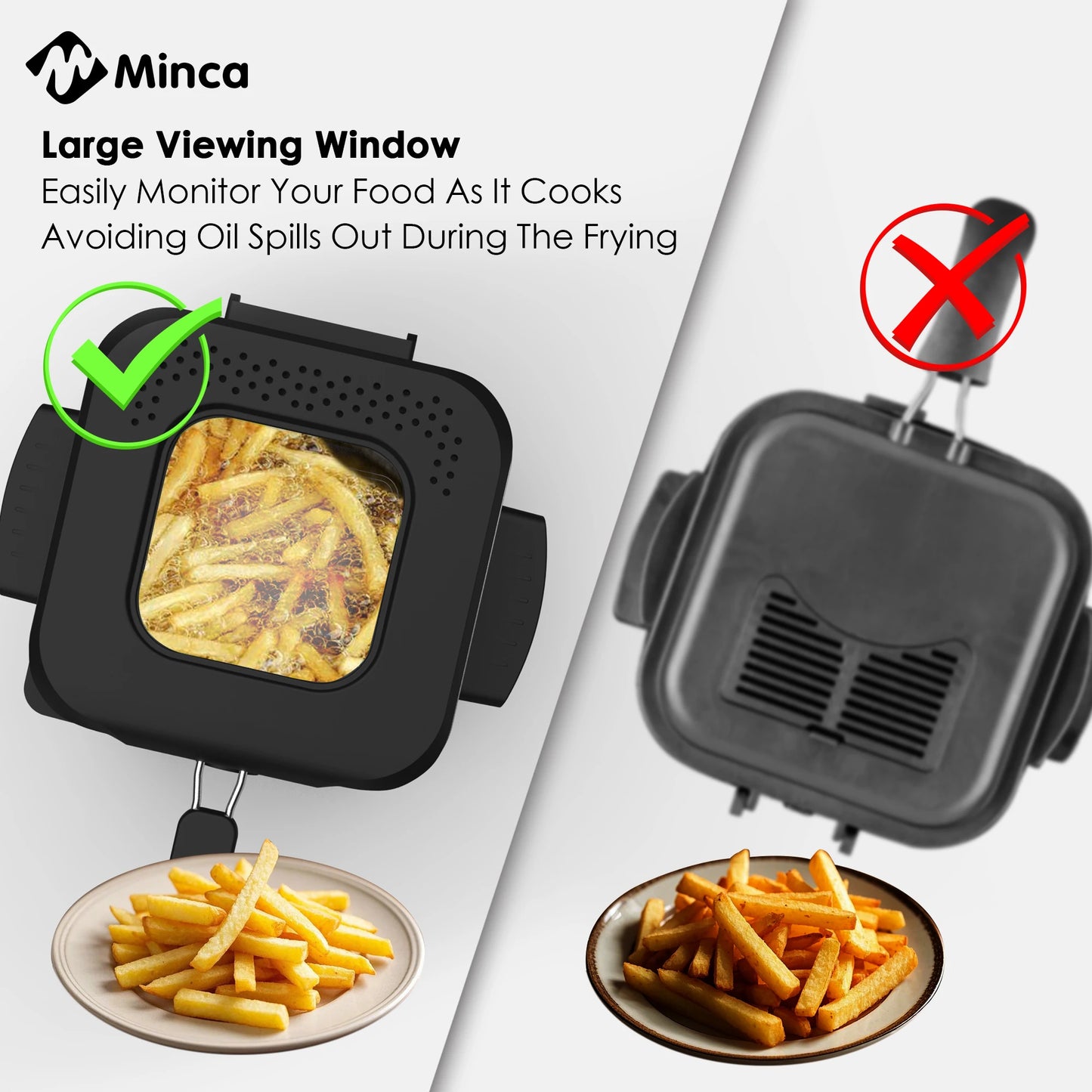 Minca 1.5L Electric Deep Fryer with Viewing Window, Adjustable Temp, Removable Basket, Stainless Steel Body & Cool-Touch Handle - AMULET RING STORE