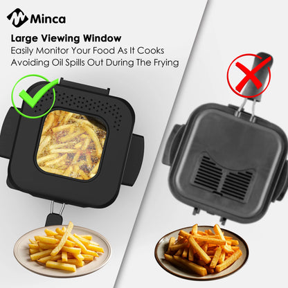 Minca 1.5L Electric Deep Fryer with Viewing Window, Adjustable Temp, Removable Basket, Stainless Steel Body & Cool-Touch Handle - AMULET RING STORE