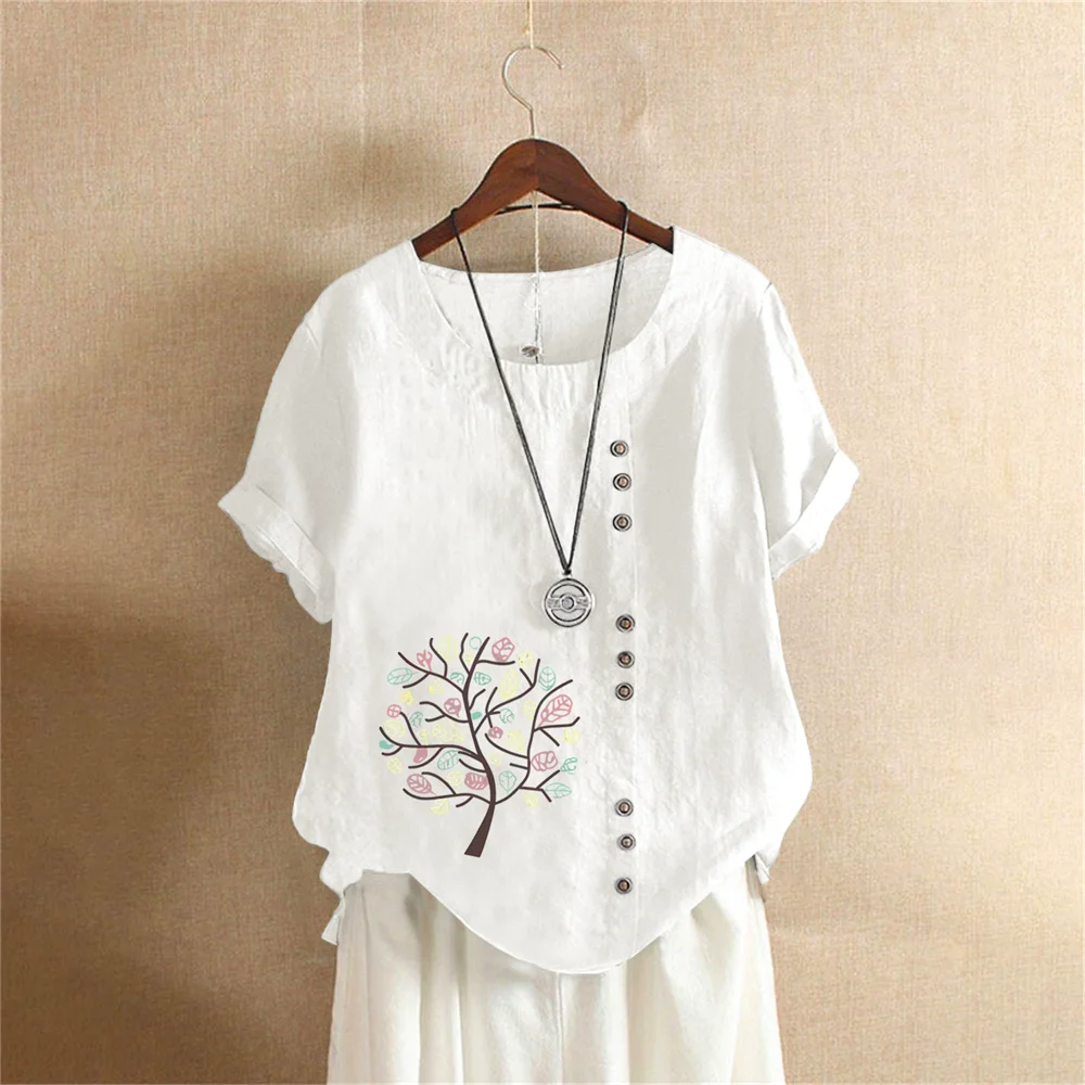 Cotton Linen T Shirt Women's Clothing Summer Retro Ladies Tops Tee Casual Loose Short Sleeve T-shirt Woman Ropa Blusas Tshirt