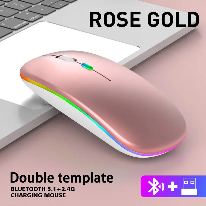 Wireless Mouse Bluetooth and 2.4GHz Dual Modes Rechargeable RGB Ergonomic Silent Click for PC iPad Laptop Cell Phone TV - AMULET RING STORE