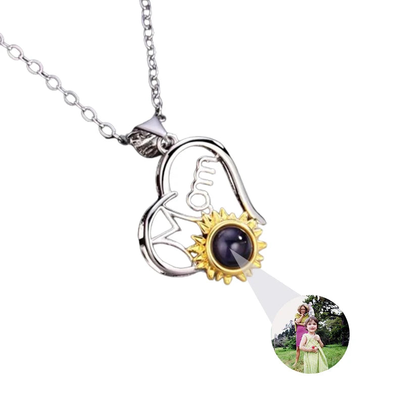 Custom Photo Necklace Personalized Picture Projection Necklace Rose Flower Projective Pendant Necklace Memorial Gifts For Women