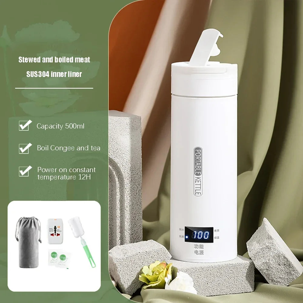 Portable Electric Kettles Tea Coffee Kettle Mini Travel Boil Water Stewable Keep Warm Appliances Thermo Anti-Scald Bottle - AMULET RING STORE