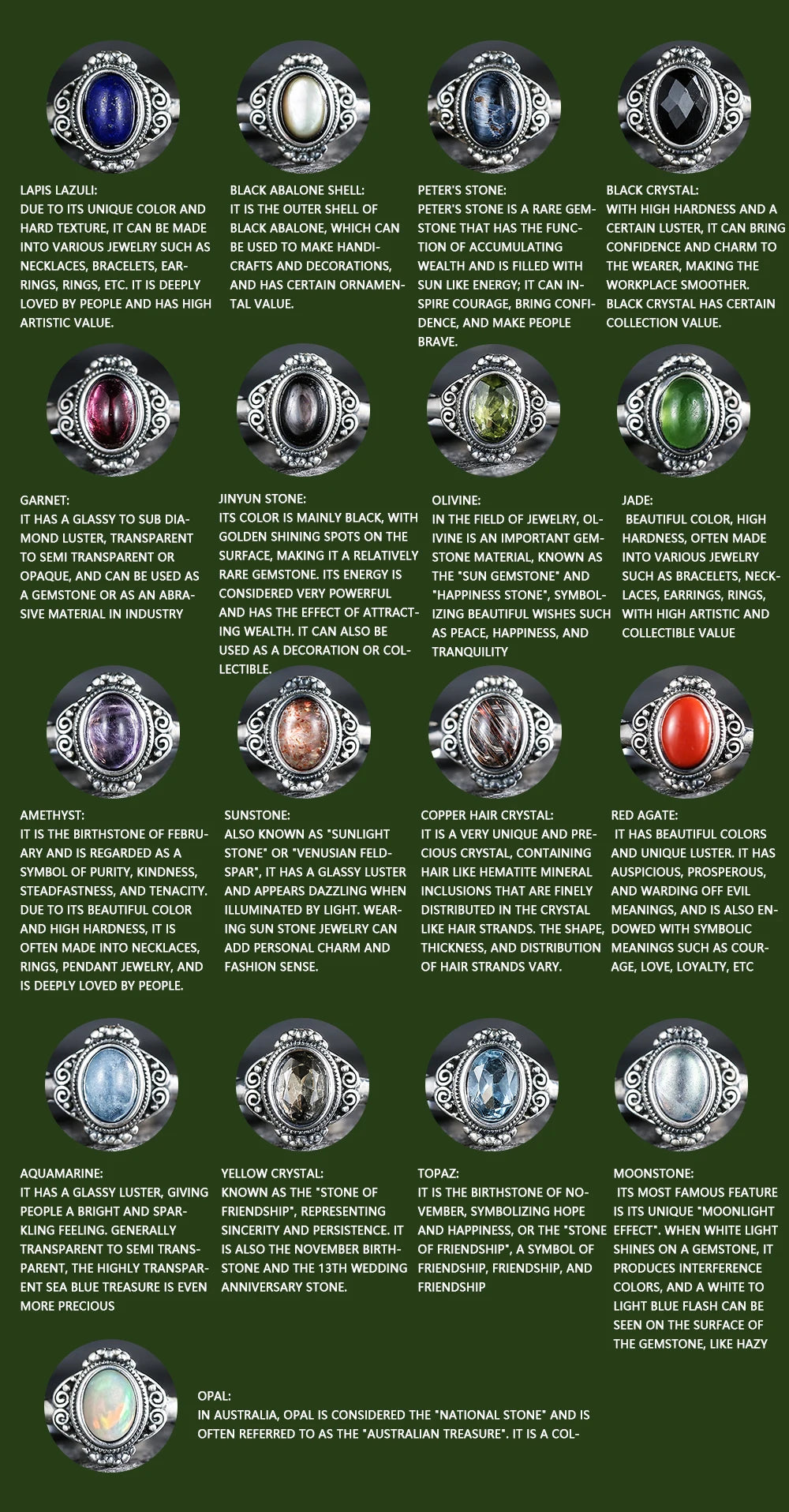 S925 Adjustable Malachite Ring Natural Gemstone Jewelry Textured Boho Silver Ring for Women, Healing Crystal Gift 925 Sterling - AMULET RING STORE