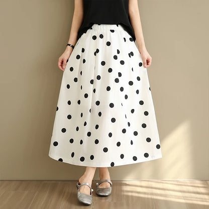 THHONE Summer Skirt Women 2025 High Waist Loose Fashion Vintage Dot Casual Korean Style Elegant A-line Skirts Women's Clothing