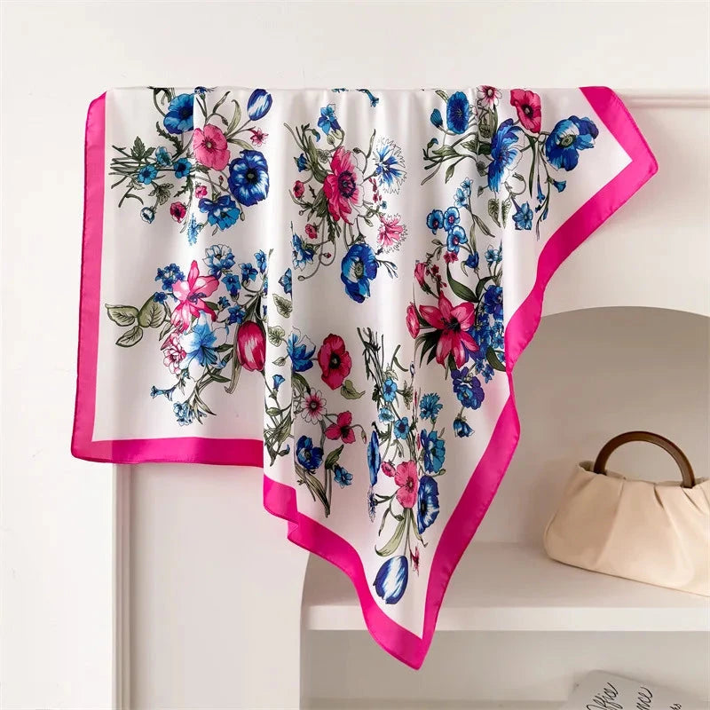 New Floral Print Hair Scarf Women Kerchief Neck Tie Hand Wrist Foulard Shawl Wraps Head Hijab Bandana Echarpe - AMULET RING STORE