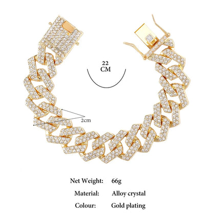 Iced Out Bling AAA Rhinestones Prong Cuban Link Chain Men's Necklace 2 Row Crystal Curb Cuban Chain Hip Hop Jewelry 13/14/20MM - AMULET RING STORE