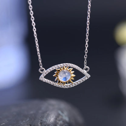 GEM'S BALLET June Birthstone 925 Sterling Silver Hamsa Necklace Milky Blue Moonstone Devil's Eye Pendant Necklace