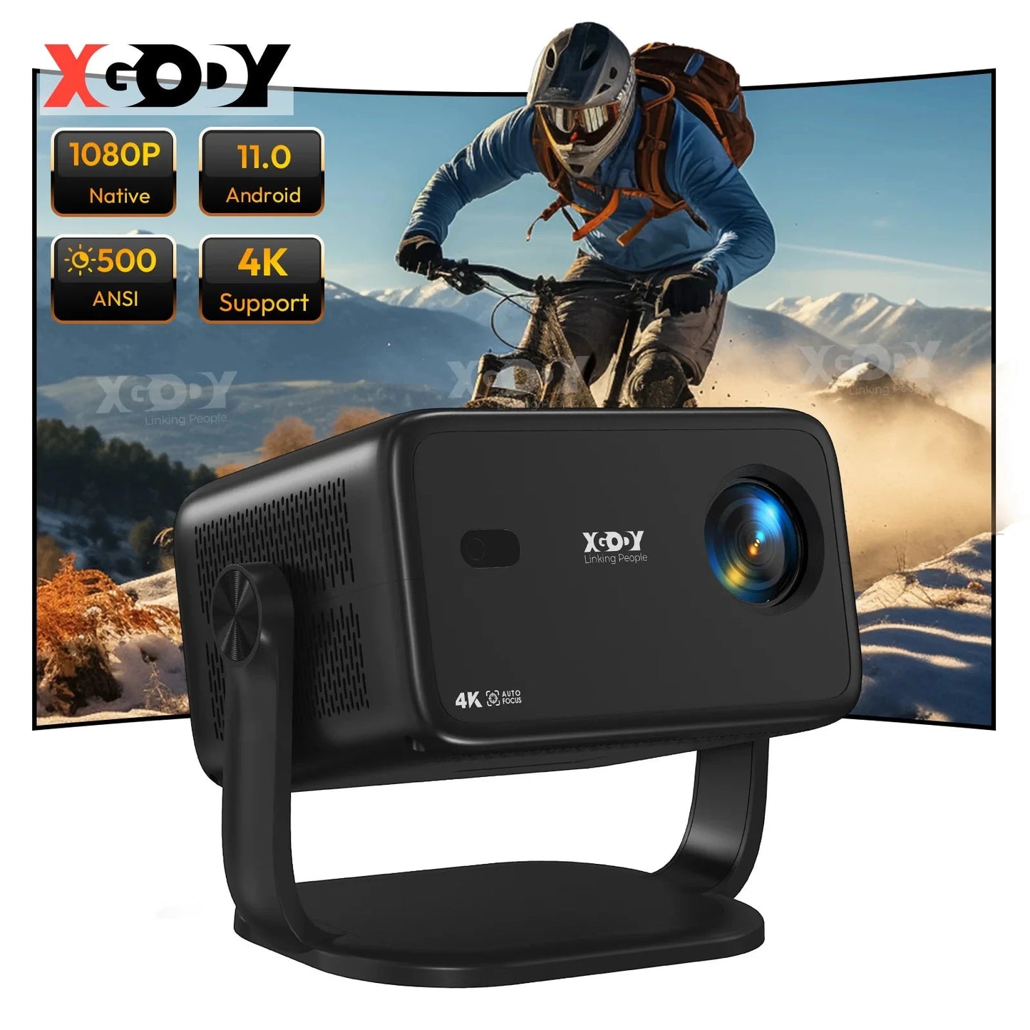 XGODY 4K Native 1080P AUTO Focus WiFi6 Android 11 Projector 500 ANSI HD Home Theater Cinema for Home
