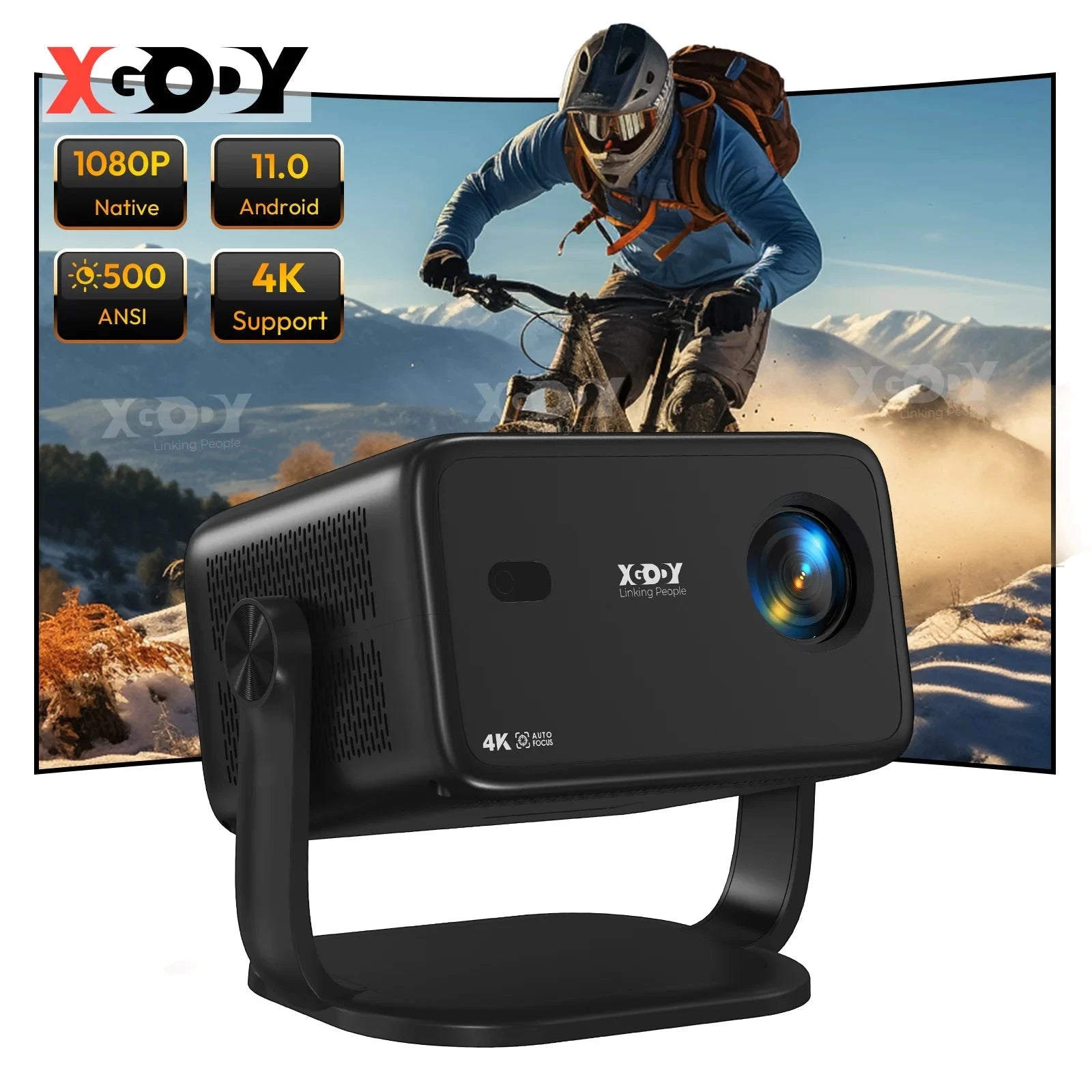 XGODY 4K Native 1080P AUTO Focus WiFi6 Android 11 Projector 500 ANSI HD Home Theater Cinema for Home