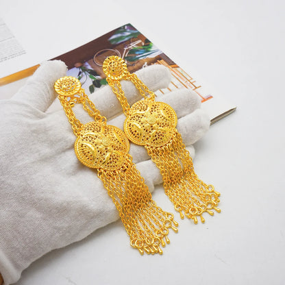 Fan Shape Earrings New Fashion Dubai Gold Color Drop Earrings French African Women Girls Party Gifts Wedding Jewelry Earring