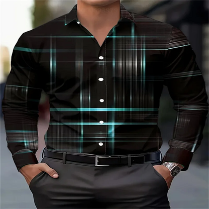 8 Color Geometric Plaid Shirt Men's Button Shirt Long Sleeve Casual Fashion Outdoor Vacation Street Trend 3D Printed Lapel Shirt