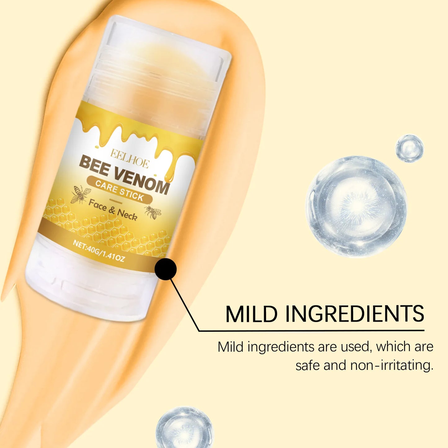 EELHOE Bee Venom Brightening Face and Neck Cream Stick Moisturizing Facial Skin Firming Rejuvenation Neck Lift Stick Cream 40g