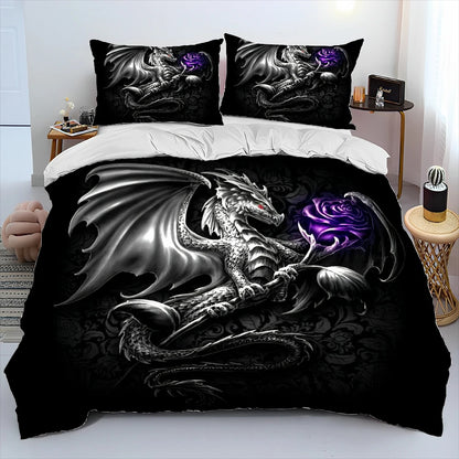 Dragon Cartoon Comforter Bedding Set,Duvet Cover Bed Set Quilt Cover Pillowcase,King Queen Size Bedding Set for Adult Child Gift