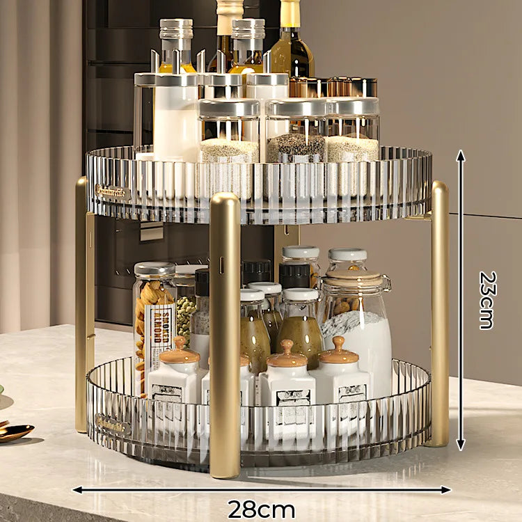 Kitchen Spice Rack Double Layer 360° Rotating Seasoning Holder Large Capacity Shelf Snacks Cosmetics Office Bathroom Storage - AMULET RING STORE