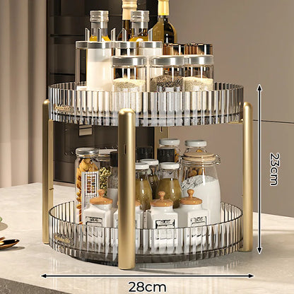 Kitchen Spice Rack Double Layer 360° Rotating Seasoning Holder Large Capacity Shelf Snacks Cosmetics Office Bathroom Storage - AMULET RING STORE