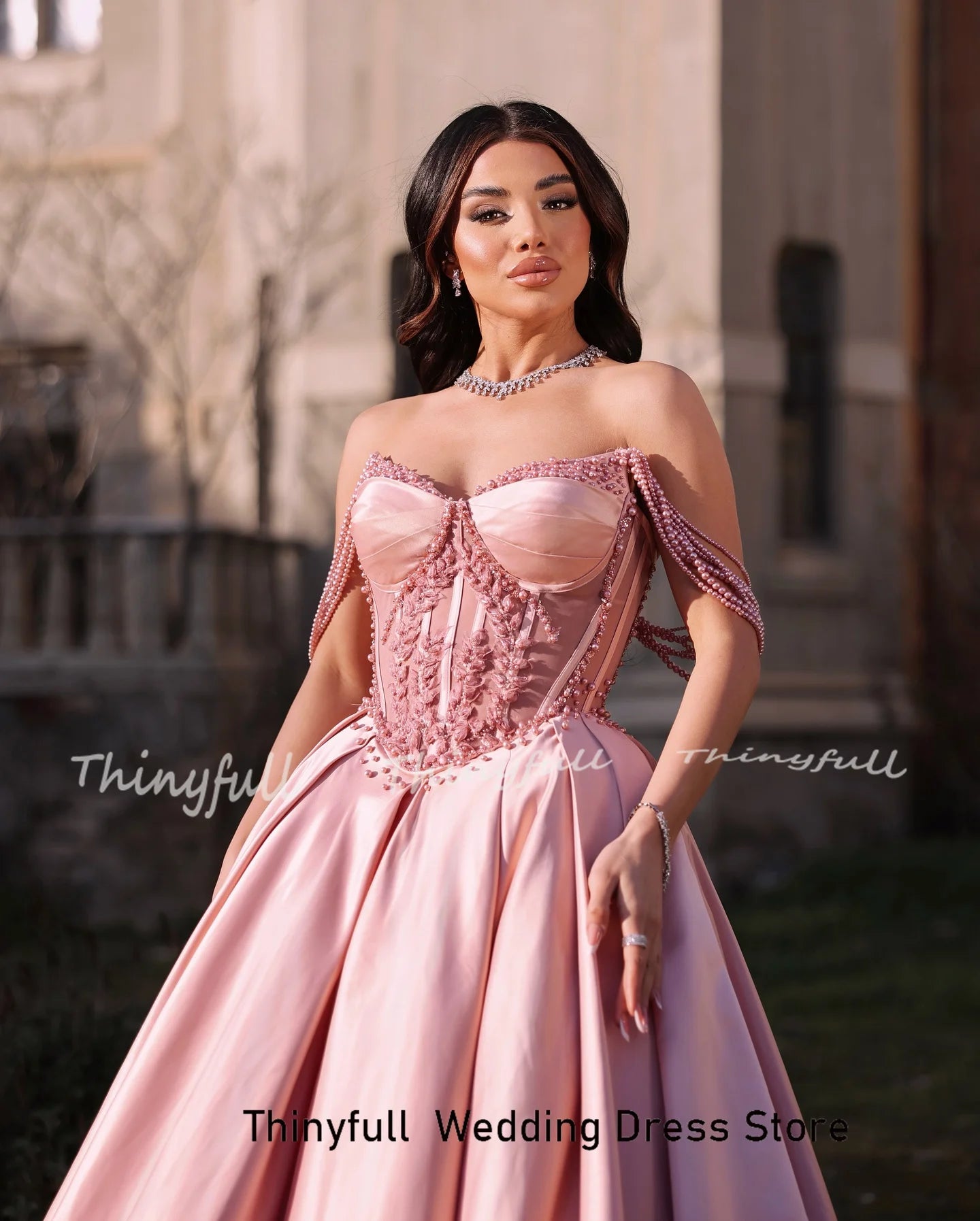 Thinyfull A-line Satin Prom Dresses Sleeveless Beading Appliques Evening Party Gown Split Special Occasion Dress Customized - AMULET RING STORE