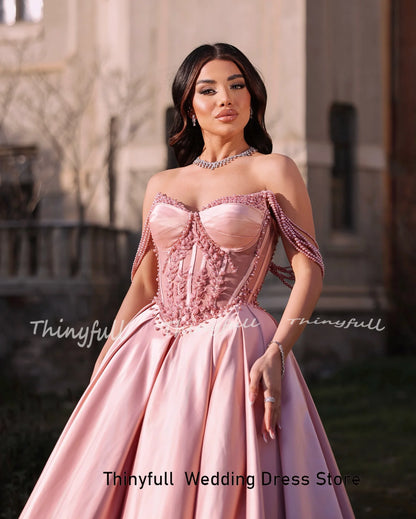 Thinyfull A-line Satin Prom Dresses Sleeveless Beading Appliques Evening Party Gown Split Special Occasion Dress Customized - AMULET RING STORE