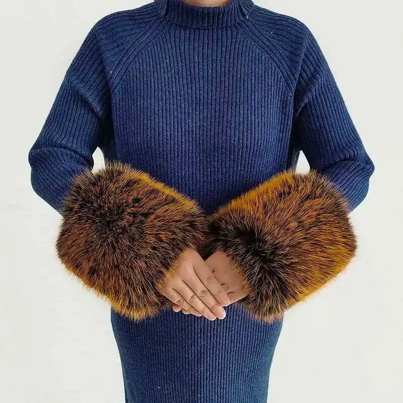 Large Winter Faux Fox Fur Scarf Women Jackets Warm Fluffy Shawl Fashion Artificial Fur Collar And Cuff Set Fluffy Scarves Female