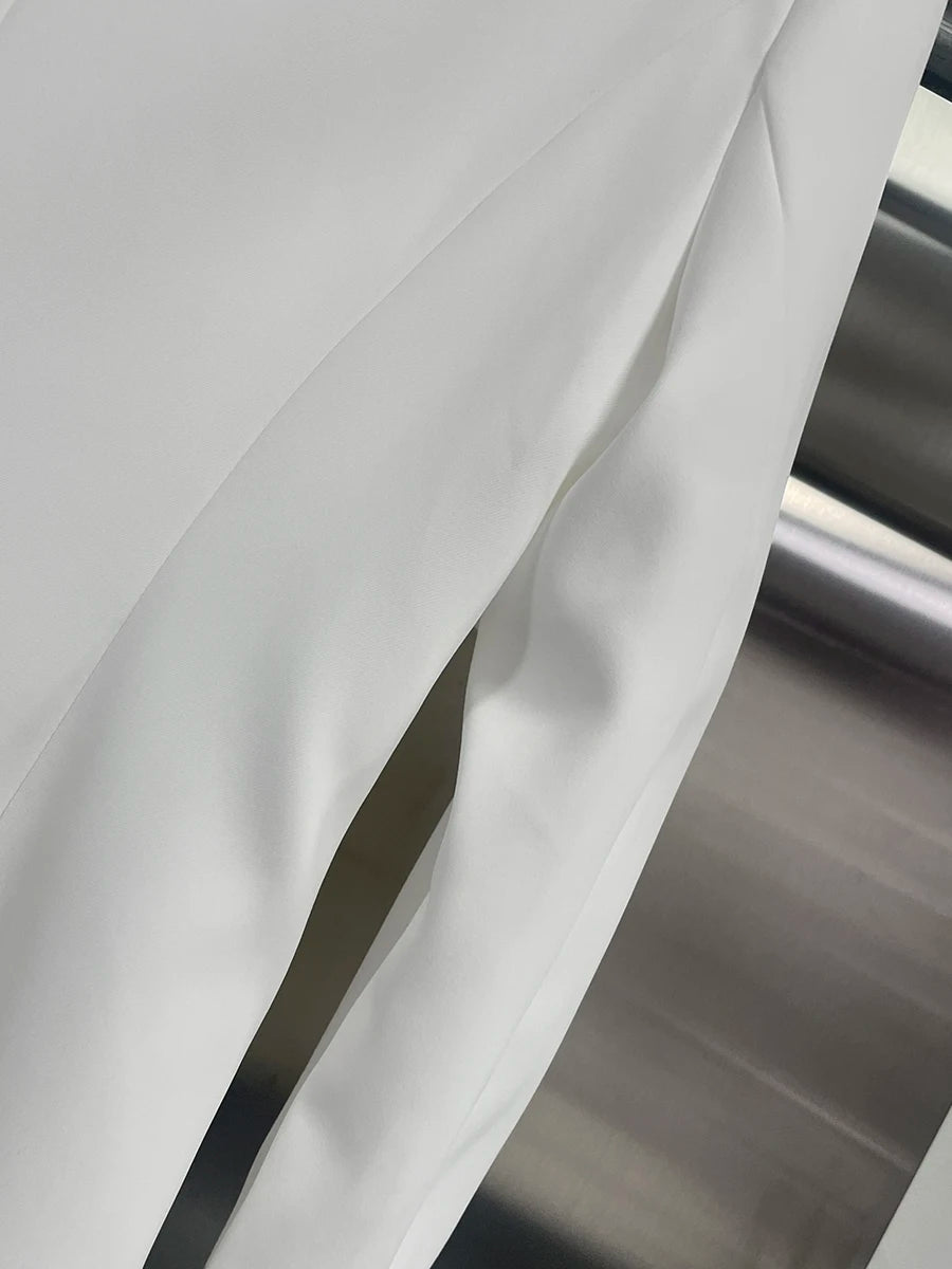 TWOTWINSTYLE Solid Spliced Bead Flower Temperament Blazers for Women V Neck Long Sleeves Patchwork Single Breasted Blazer Female