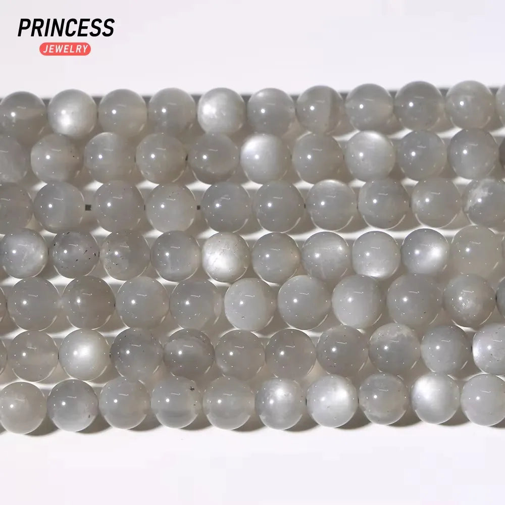 A+++ Natural Silver Grey Moonstone 6-10mm Loose Beads for Jewelry Making Bracelets Stone Beads DIY Accessories - AMULET RING STORE