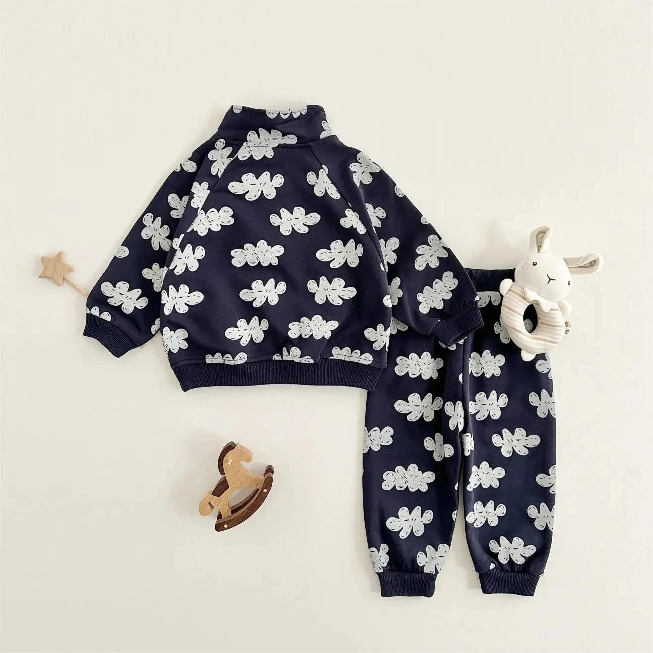 Spring New Boys Clothing Set Cloud Print Zipper Long Sleeved Pants Cotton Sweatshirt 0-4Y Baby Girls Pullover 2PCS Newborn - AMULET RING STORE