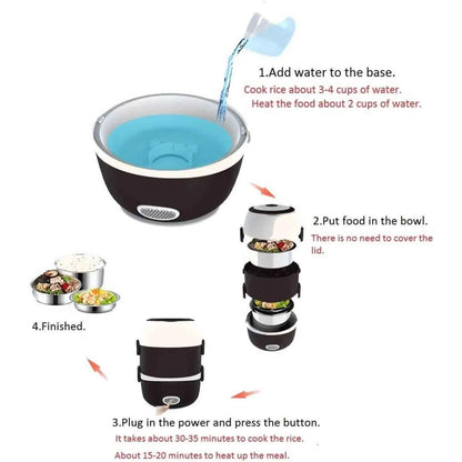Electric Lunch Box, 3 Layers 2L Portable Electric Heating Bento Lunch Box Food Storage Warmer Container,110V 200W