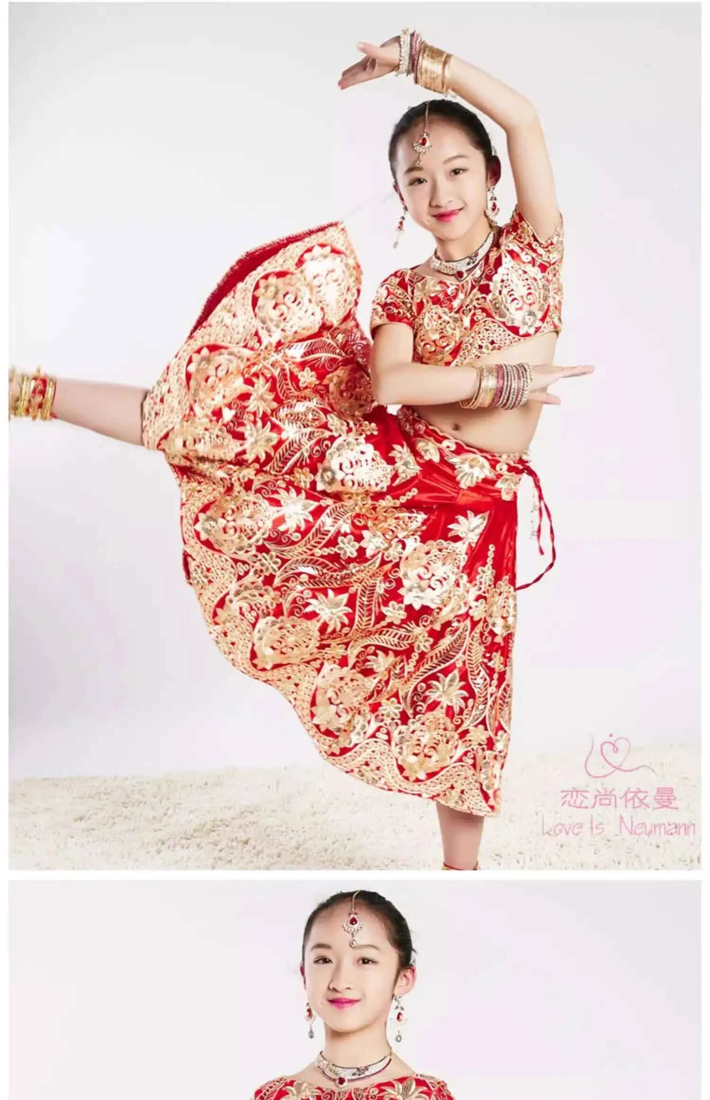 Yiman exotic Indian dance ethnic style children's dance costume, sari embroidery Tang costume, big swing skirt, Lengha set