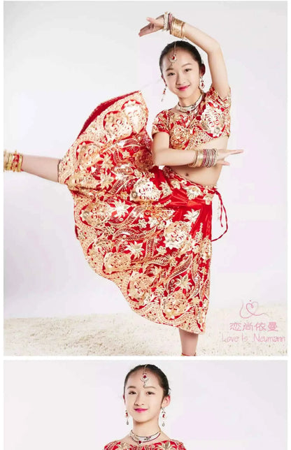 Yiman exotic Indian dance ethnic style children's dance costume, sari embroidery Tang costume, big swing skirt, Lengha set