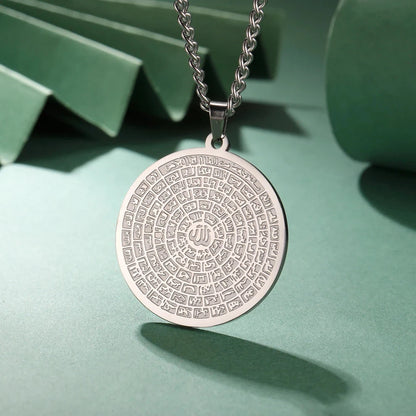 Dawapara 99 Names of Allah Necklace Islamic Muslim Arabian Calligraphy Ayatul Kursi Pendant Religious Stainless Steel Jewelry - AMULET RING STORE